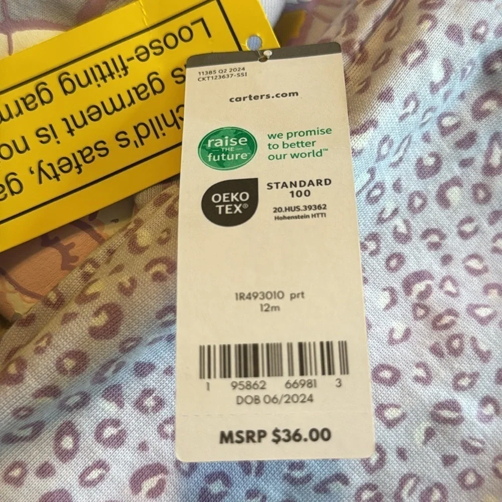 NWT Carter's Pastel animal Print cat Pajama Set size 12 month‎